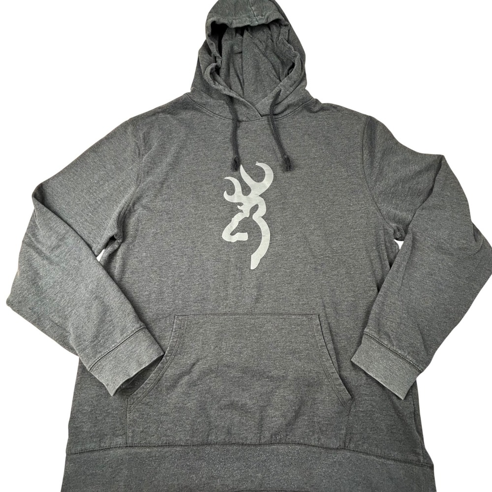 Browning Mens XL Gray Buckmark Logo Fleece Pullover Hoodie Charcoal